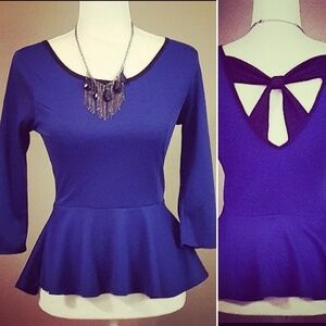 Bella D -‎ Royal Blue & Black Peplum Top